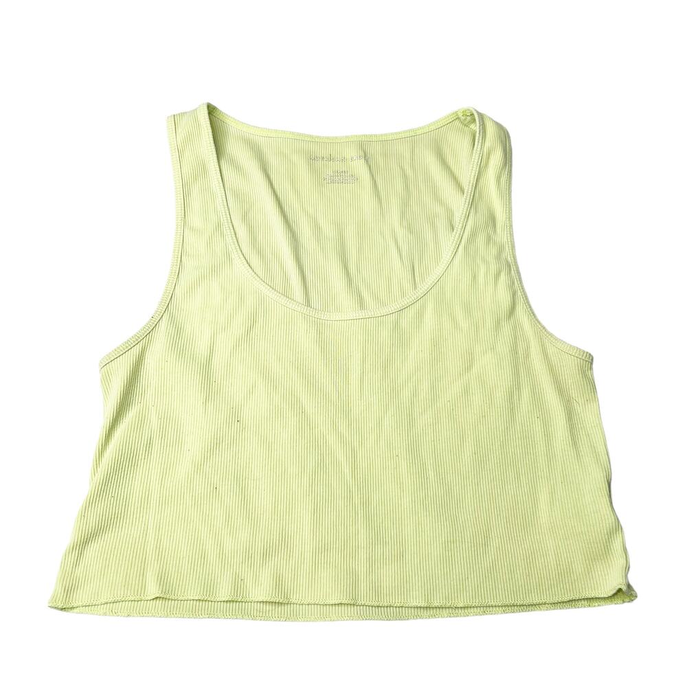 American Eagle Green Ribbed Knit Crop Basic Tank Top Size Small